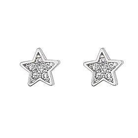 .925 Sterling Silver Rhodium Plated Star CZ Stud Earrings with Screw-back for Children &amp; Women: The World Jewelry Center: Jewelry