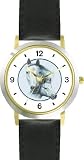 White Mare and Foal in Circle - JP - Horse - WATCHBUDDY&reg; DELUXE TWO-TONE THEME WATCH - Arabic Numbers - Black Leather Strap-Women's Size-Small