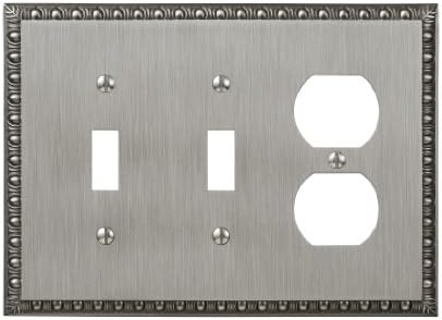 Amerelle Egg & Dart Double Toggle/Single Duplex Cast Metal Wallplate in Antique Nickel