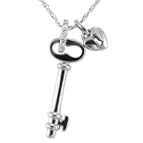 Sterling Silver Lock and Key Pendant with Diamond-Accent Bale, 18