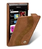 Melkco - Nokia N9 Ultra Slim Handmade Premium Genuine Cowhide Leather Case Special Edition Jacka Flip Type Classic Vintage Brown / Suede Brown