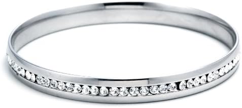 Fine Stainless Steel All Around Cubic Zirconia Fashion Bangle Bracelet , Includes a Gift Pouch.