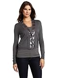 IMAGE OF Ak Anne Klein Women's Longsleeve V-Neck Cardigan with Chiffon Trim, Ash, Medium
