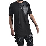LONGVIS® カットソー 半袖 サマー Tシャツ レザーファッションのコットンシャツ 200911 [並行輸入品] (XL)
