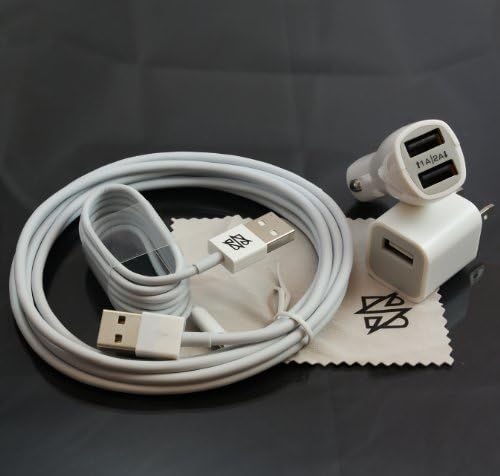BOLT ELECTRONICS Car & Wall Charger Set -Includes (1) 3 Ft Cable, (1) 6 Ft Cable, (1) Car Charger, and (1) Wall Charger. USB Sync Data / Charging Cable compatible for i Phone 5, i Pad Mini, i Pod Touch 5th Gen (White)