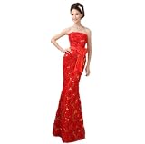 Huafeng Wedding Bridesmaid Evening Mermaid Lace Strapless Dress Bowknot Womens (10)