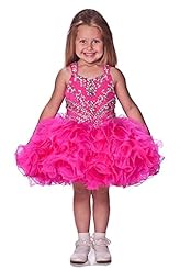 Toddler Above the Knee Crystal  Crystals Lace Organza Flower-Girl Dress/Pageant Dress/Mini Dress  With Ruffles