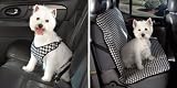 SML / MEDIUM - BLACK - Houndstooth Car Harness WITH MATCHING CAR SEAT COVER