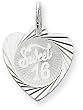 Sterling Silver Sweet Sixteen Heart Disc Charm with 20 inch Sterling Silver Chain