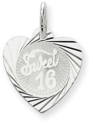 Sterling Silver Sweet Sixteen Heart Disc Charm with 20 inch Sterling Silver Chain