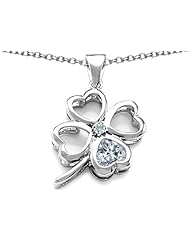 Celtic Love By Kelly (tm) Large 7mm Heart Shape Genuine White Topaz Lucky Clover Heart Pendant in 925 Sterling Silver