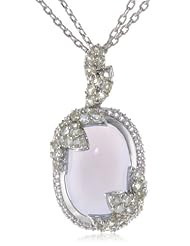 White Bronze Blue Chalcedony and Created White Sapphire Necklace, 18"