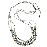 Three Row Graduate Round Multi Genuine Stone Adjustable Necklace