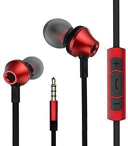 In Ear Headphones with Microphone, Super Bass Earbuds with Volume Control Noise Cancelling Earphones by SeedAudio for iPhone iPod iPad Android Smartphone MP3 Red