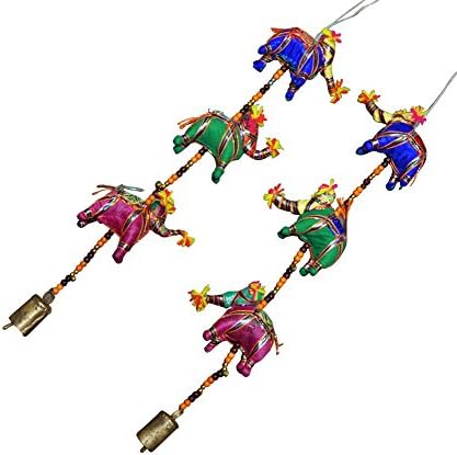 Sanskrite India Handmade Three Hanging Elephants Tied Multicolor Set Of 2 Pcs Diwali Gift Décor