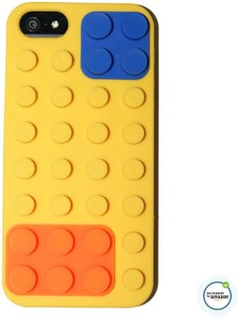 Lego iPhone 5 Case Cover with Removable Brick Block made of Soft Silicone for Apple iPhone 5 and iPhone 5s with Free Microfiber Cleaner (YELLOW)
