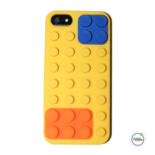 Lego iPhone 5 Case Cover with Removable Brick Block made of Soft Silicone for Apple iPhone 5 and iPhone 5s with Free Microfiber Cleaner (YELLOW)