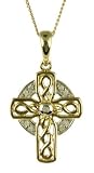 9ct Yellow Gold Ladies 5 Point Diamond Set Celtic Cross with 18 Curb Chain