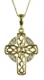 9ct Yellow Gold Ladies 5 Point Diamond Set Celtic Cross with 18" Curb Chain