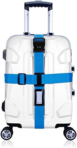 Travel Accessory Luggage Strap Nylon Heavy Duty Cross Design Double Protection Ajustable Suitecase Belt with POM Lock (Sky Blue)