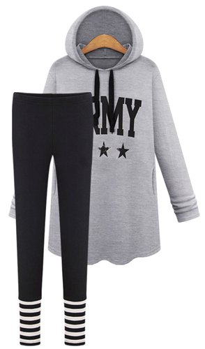 (イイネショップ) eeNeshop プリント パーカー ボーダー 切替 レギンス セットアップ