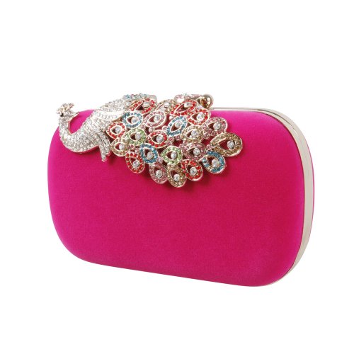 BMC Womens Elegant Rhinestone Peacock Clasp Velvet Cocktail Evening Handbag