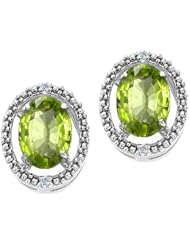 Tommaso Design (tm) Oval 8x6mm Genuine Peridot and Diamond Earrings