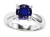 1.35 cttw 925 Sterling Silver 14K White Gold Plated Lab Created Round Sapphire Engagement Ring - Gold Plated Silver