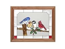 Birds on a Snowy Fence Painted Holiday Art Glass