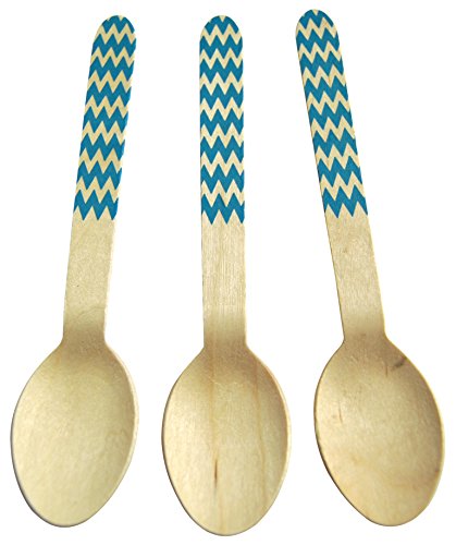 Perfect Stix Chevron Spoon 158 36-Blue Printed Wooden Spoons with Blue Chevron Pattern, 6
