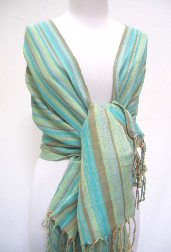 Striped Linen Shawl Stole Wrap Throw Yellow Mint Green