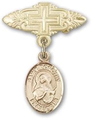 Gold Filled Baby Badge with St. Dorothy Charm and Badge Pin with Cross