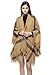 HITOP Women's Knitted Cardigan Irregular Plaid Sweater Shawl Poncho Capes Coat (Khaki)