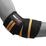 Met-X Heavy Duty Doubble Strength Elasticated Power Lifting Elbow Wraps Bodybuilding Black n Gold