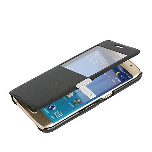 S6 Edge Case, Galaxy S6 Edge case, MTRONX Window View Magnetic Closure Ultra Folio Flip Slim PU Leather Case Cover Pouch for Samsung Galaxy S6 Edge - Black(MW-BK)