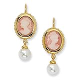 Sterling Silver Gold Plated Glass CZ Cameo Earrings