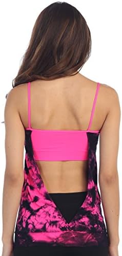 Women's Slim Tie Dye Open Back Yoga Cami (Neon Fuschia,One Size)