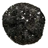 BLACK STRETCHY SHIMMERING SEQUIN TAMI BERET CAP HAT