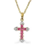 9ct Yellow Gold Ladies Cross Set with Ruby and 1pt of Diamonds on an 18 Prince of Wales Chain