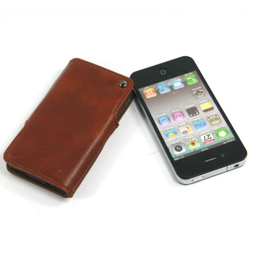 Brown PU Leather Sleeve Case for Apple iPhone 4 4G 4S + Free Screen Protector and Charge USB Cable (1775-1)