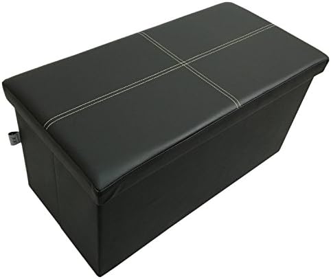 Ointime Storage Strong and Study Ottoman Bench Faux Leather Foldable Waterproof Quick and Easy Assembly Black Footstool 30x15x15'' Toy and Shoe Chest Versatial Space-Saving