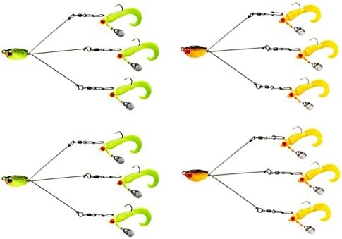 (4) YUM Fishing Lures YUMBRELLA Tripod 3 Wire Multi-Arm Rigs -Yellow/Chart Grubs