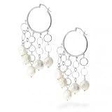 Bling Jewelry Hot New Designer Inspired Dangling Biwa Coin Pearl Hoop Earrings