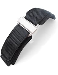 MiLTAT 24mm Honeycomb Black Nylon Velcro Fastener Watch Strap Sandblasted Buckle