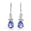 Earrings With 5.25ctw Precious Stones - Genuine Clean Diamonds and Tanzanites Beautifully Designed in 14K White Gold Length 36.0mm