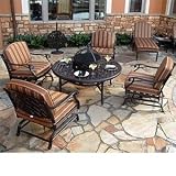 Baywood 8-pc All Inclusive Collection Includes 4 Motion Club Chairs - Chat Table w Firepit Ice Bucket Option - 2 Loungers and Side Table