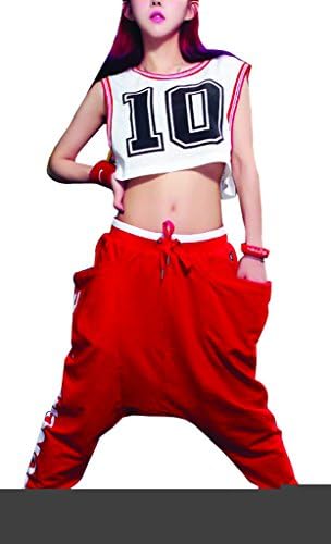 TM Womens Dance Loose Hip Hop Crotch Haren Casual Athletic Long Pants L Red