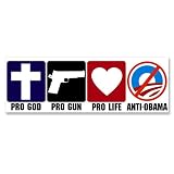 Pro God Pro Guns Pro Life Anti Obama Bumper Sticker