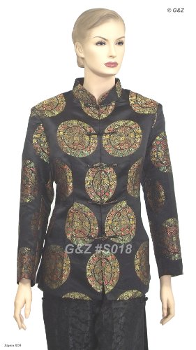 Traditional Chinese Silk Brocade Jacket (Black Circle Dragon Pattern), Size L