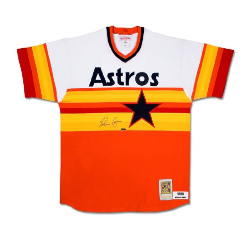 Nolan Ryan Hand Signed Houston Astros Home/Rainbow-Orange Jersey